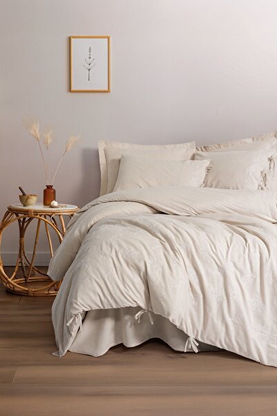 Cotton Box Cotton Linen Double Duvet Cover Set Esmira Beige