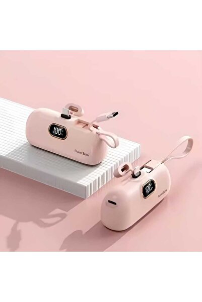 Spon Portable Power Bank with Built-in Type-C Cable and Display, 5000mAh, Compatible with Android and iOS Devices
