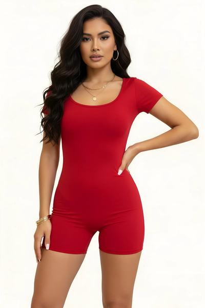 Thestiluxe Backless Short Sleeve Gathering Sports Jumpsuit