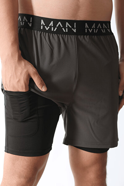 Man Of Man Haki Unisex Gym Ve Fitness Fitness Astarlı Taytlı Şort