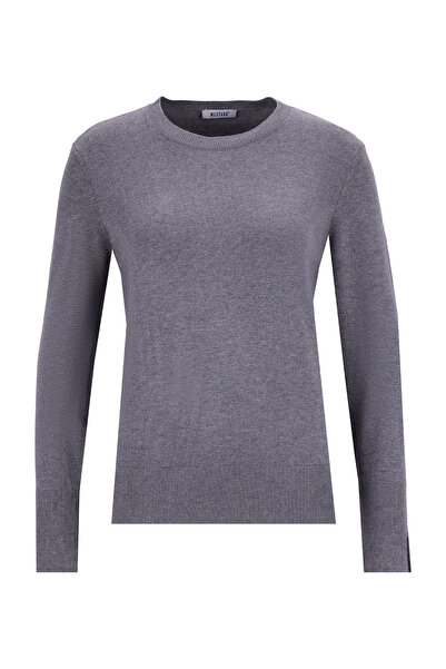 Mustang Bisiklet Yaka Basic Düz Gri Kazak Kadın M5WL-KZK1077