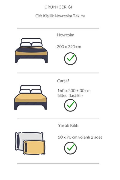 VAROL Lastikli Saten Çizgili Çift Kişilik Nevresim Takım v2
