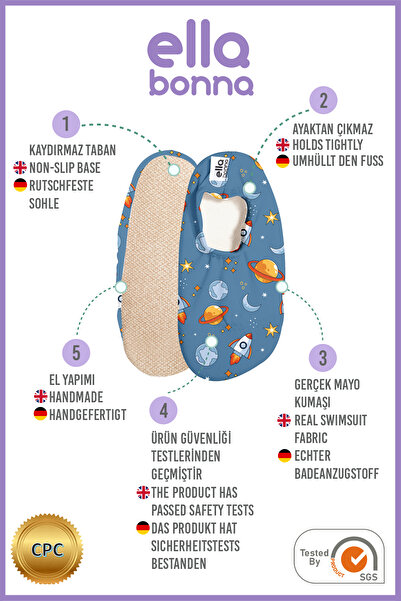 Ella Bonna Pantofi de mare și de piscină cu talpă anti-alunecare pentru bebeluși și copii unisex - Space