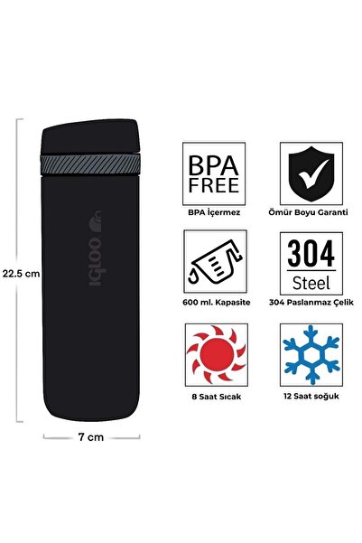 IGLOO Squid Thermos 600ml Locking Lid Flask Black