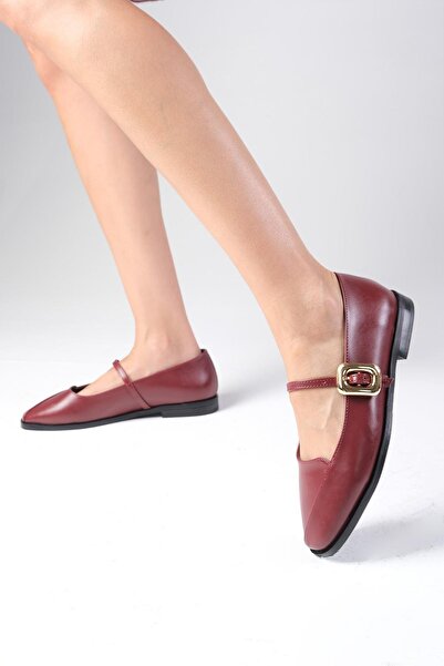 Mio Gusto Burgundy Juliet Women's Ballerinas - Side Buckle Shoes