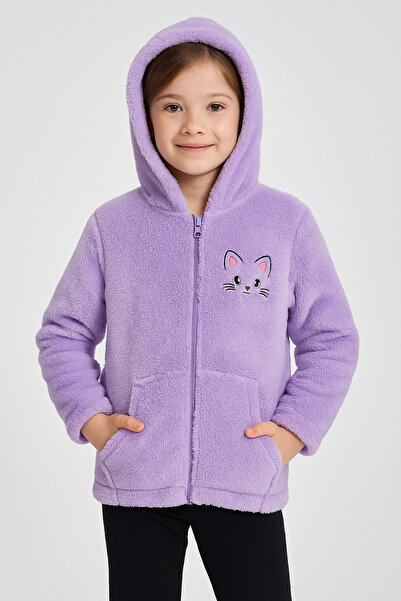 Uğur bebe Girl's Purple Welsoft Plush Hooded Zippered Sweatshirt Jacket – Winter Warm Coat