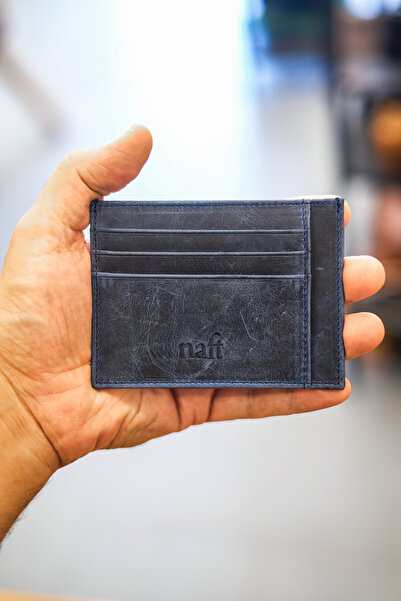naft Toskana - 8 in 1 Double-Sided Genuine Leather Card Holder - Antique Navy Blue