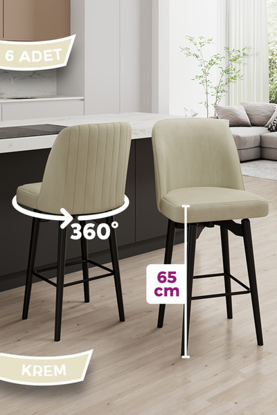 Canisa Evax Serisi 6 Adet Krem Bar Sandalyesi 360°c Döner Bar Sandalyesi Baby...