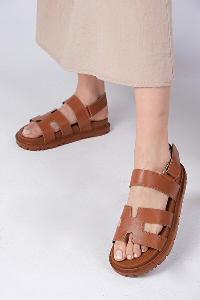 Mio Gusto Gia Tan Color Velcro Strap Women's Sandals