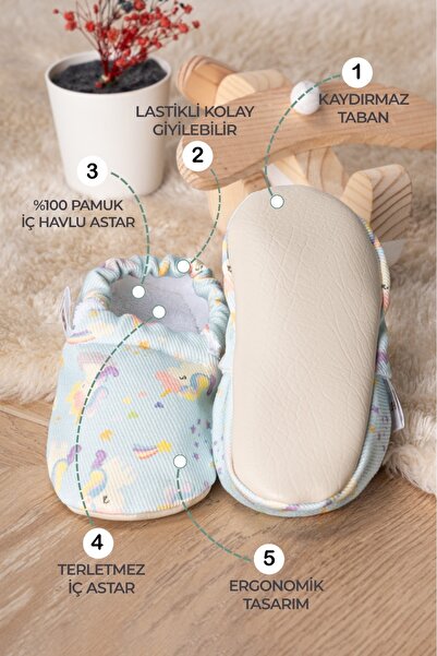 Buude Kids Kaydırmaz Tabanlı, Pamuk Havlu Astarlı Bebek Patiği