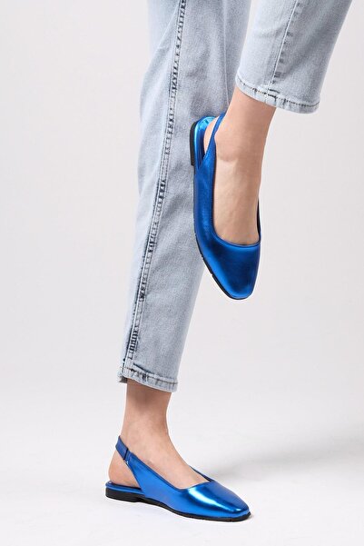 Mio Gusto Ally Saks Mavi Renk Arkası Açık Kadın Düz Babet Ayakkabı