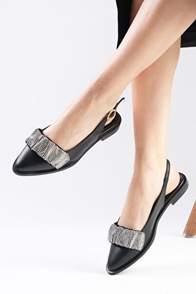 Mio Gusto Aisha Echtes Leder Schwarz Farbe Kordelzug Stein Banded Damen Flats Täglich Flache Schuhe