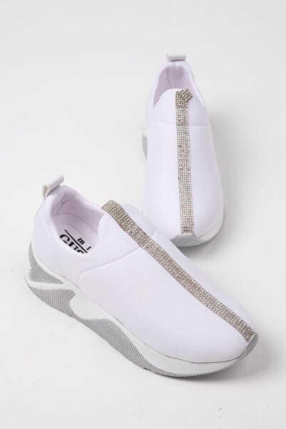 Mio Gusto Beyaz Renk Taş Şeritli Kadın Günlük Sneaker Spor Ayakkabı