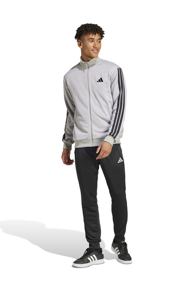 adidas JI8876 M 3S FT TT TS Açık Gri - Siyah Normal Düz Erkek Zip Ceket