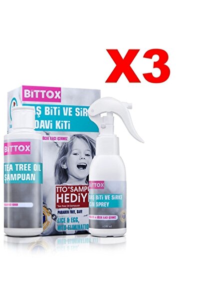 Bittox Saç Biti Spreyi Ilacı 100 ml Çay Ağacı Yağı Baş Biti Şampuanı 150 ml Çelik Tarak Hediye X 3 Adet