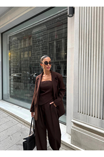 Diemmood Γυναικείο Σετ Στράπλες Μπλούζα και Παντελόνι Παλάτσο 3 τεμαχίων