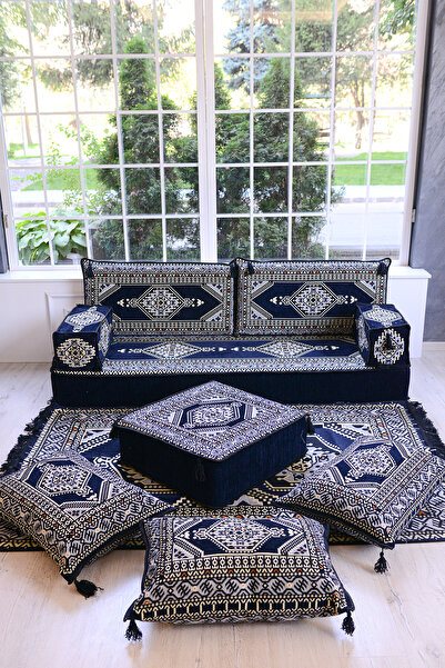 BAKIRÖZÜ HOME Şark Köşesi Takımı Konsepti (20 CM MİNDER KALINLIĞI) Lacivert Yahyalı Modeli