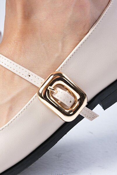 Mio Gusto Camille Beige Women's Ballerinas - Side Buckle Color