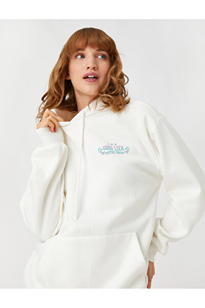 Koton Hanorac oversize imprimat, cu glugă, cu mânecă lungă, cu fleece în interior