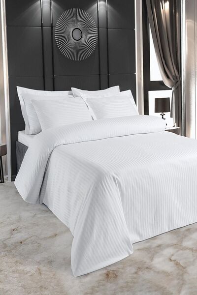 VAROL Zeus Serisi Pamuk Saten Çizgili Çift Kişilik Nevresim Takımı