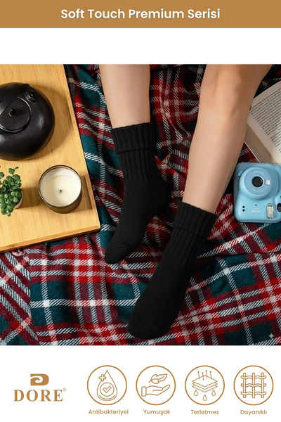 Dore Orijinal Kadın Soft Touch Premium Serisi Yumuşak Dokulu Yünlü Fitilli Kışlık Uyku Çorabı 1 Çift