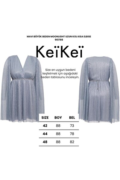 Keikei Mavi büyük beden moonlight uzun kol kısa elbise