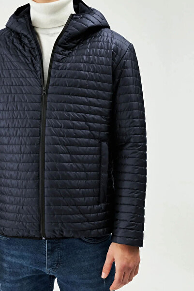 D1fference Erkek Lacivert Içi Astarlı Rüzgar Geçirmez Kapüşonlu Spor Mont