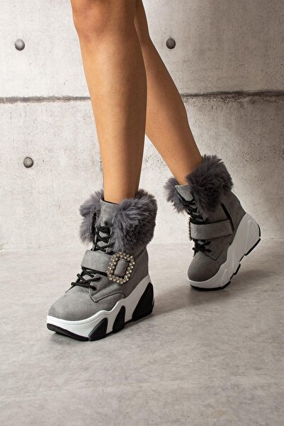 Modanizm Ash Siyah Gizli Topuklu Deri Bot