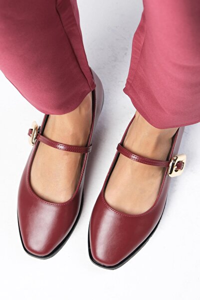 Mio Gusto Camille Claret Red Women's Ballerinas - Colorful Shoes with Side Buckle