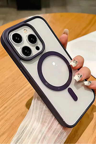 Fibaks İphone 15 Pro Max Uyumlu Kılıf Kamera Çıkıntılı Magsafe Destekli Kenarı Renkli Hassas Butonlu Kapak