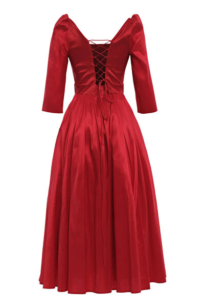 Keikei Kırmızı tafta uzun kol uzun elbise