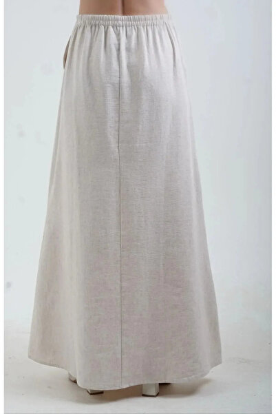 My Blog Cream Elastic Waist Maxi Linen Skirt - 4069