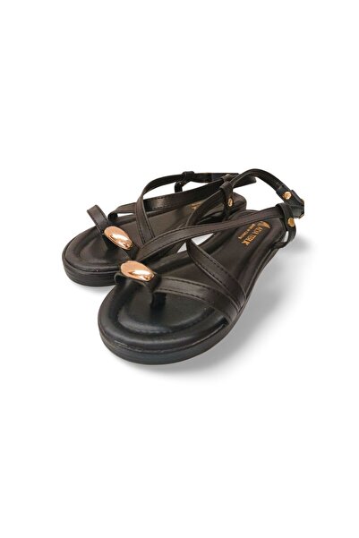 ZEZY Fingo Siyah Parmak Arası Damla Aksesuarlı Sandalet