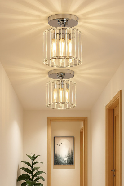 Fico Home Luxury Tavan Kristal Taşlı Avize Krom Hol Antre Avize Büyük Boy