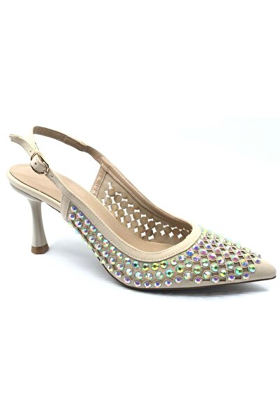 KCMN Feles Open Back Emerald Stone Detailed Stiletto Women's Shoes Ten
