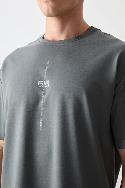 AIR JONES Ανδρικό μπλουζάκι από χακί βαμβακερή χοντρή μαλακή υφή Oversize Fit Printed - 88373