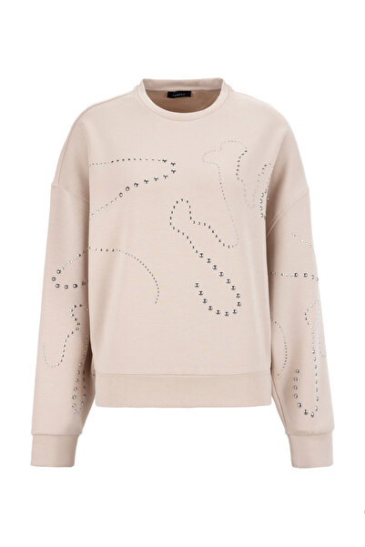 Fabrika Bisiklet Yaka Taşlı Bej Kadın Sweatshırt F5WL-SWT0034