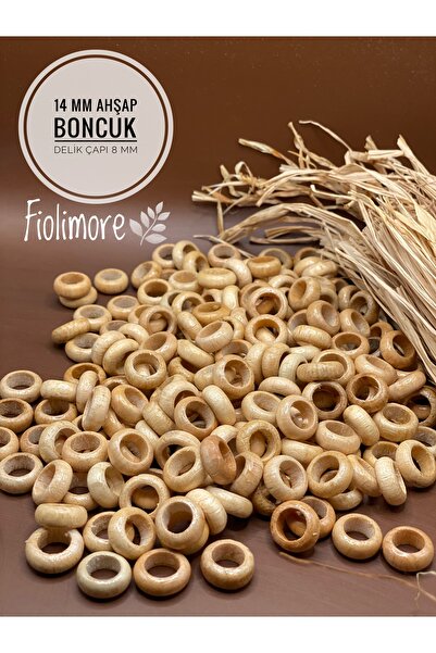 Fiolimore 14 Mm Vernikli Ahşap Boncuk Yassı Yüzük Tahta Boncuk (25 GRAM 80 AD...