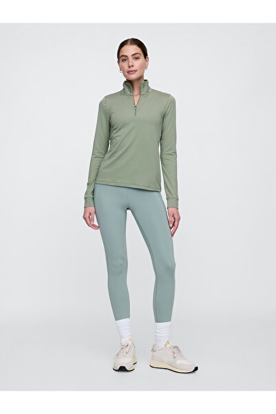 GAP Kadın Haki GapFit Brushed Jarse Yarım Fermuarlı T-Shirt