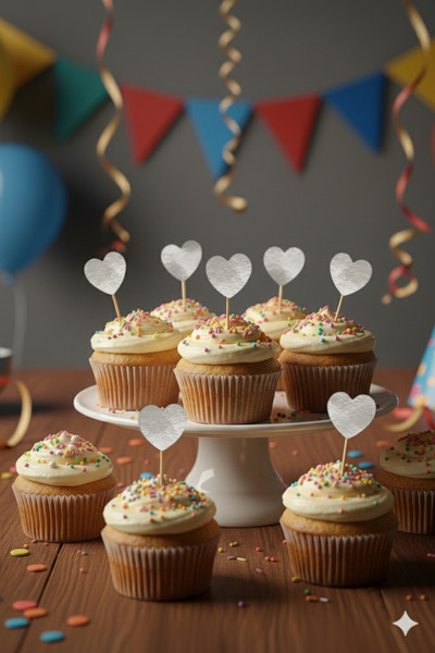 Deniz Party Store Metalik Gümüş Kalp Kürdan