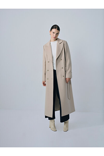 IDA Collection Madalyon Düğmeli Kruvaze Kaban Taş