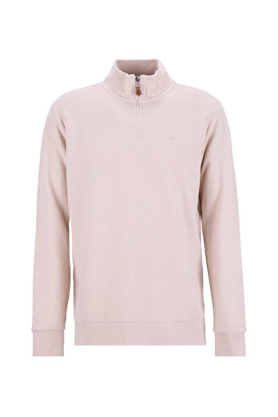 Mustang Fermuarlı Yaka Ekru Erkek Sweatshırt M4WM-SWT-1560