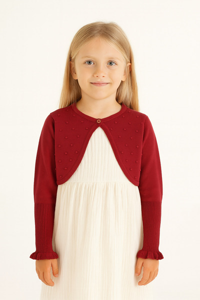 Minora Knitwear Pompom Bolero 3-6 Years Red
