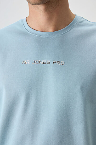 AIR JONES Ανδρικό μπλουζάκι με στάμπα με ανοιχτό μπλε βαμβακερή υφή με χοντρή επιφάνεια - 88364