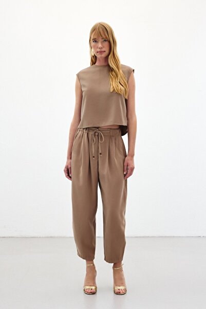Sateen Shalwar Cut Trousers - Mink
