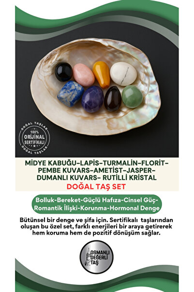 OSMANLI DOĞAL TAŞ Midye Kabuğu-lapis-turmalin-florit-pembe Kuvars-ametist-jas...