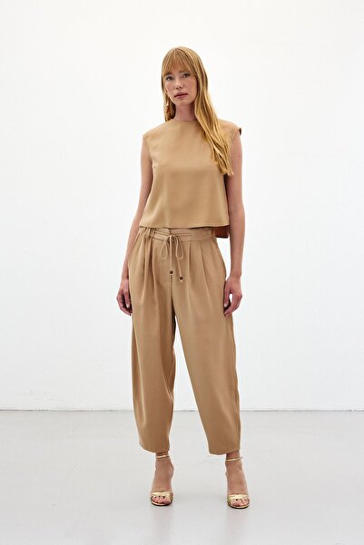 Sateen Shalwar Cut Trousers - Beige