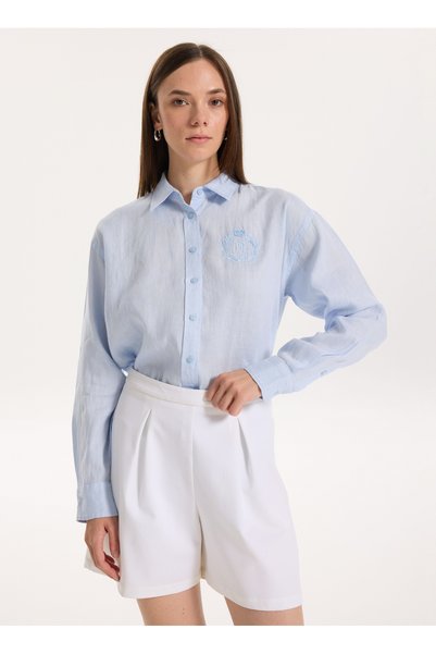 Lauren Ralph Lauren Normal Gömlek Yaka Mavi Kadın Gömlek ZAVANDRA-LONG SLEEVE...
