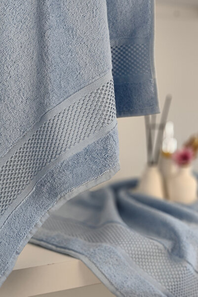 Sevim Σετ πετσετών μπάνιου από 100% βαμβάκι-Υψηλή απορρόφηση νερού και απαλό-Μπλε πετσέτα μπάνιου