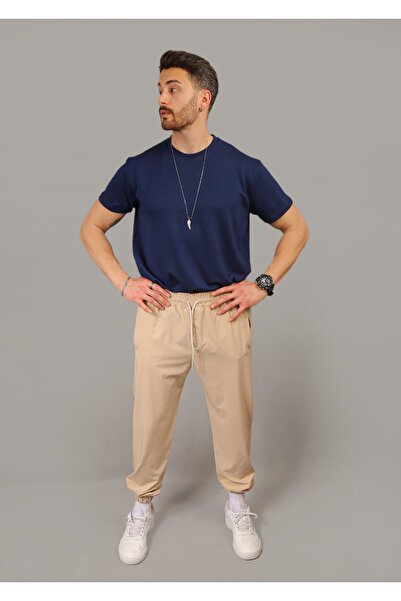 INFLUYENTE Ανδρικό μπεζ φαρδύ ύφασμα αλεξίπτωτου στυλ με ελαστικό πόδι